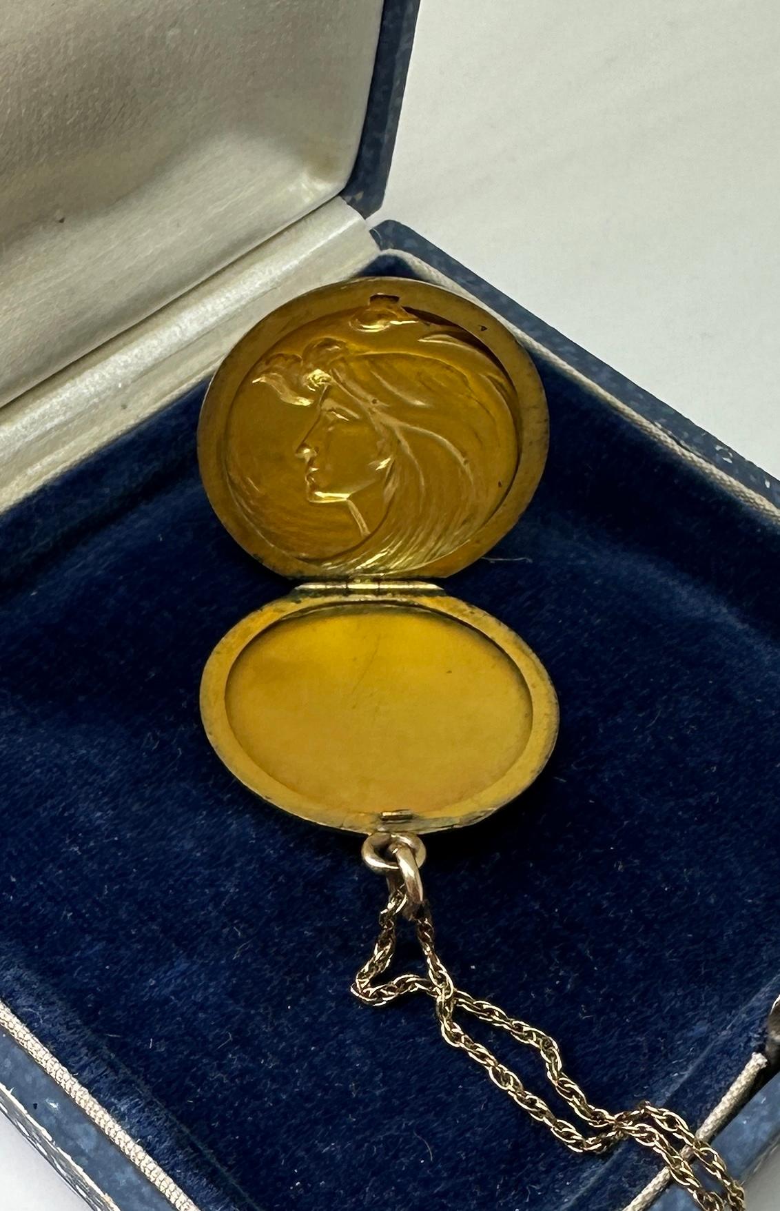 Women's Art Nouveau Goddess Maiden Woman Locket Necklace Gorgeous For Sale