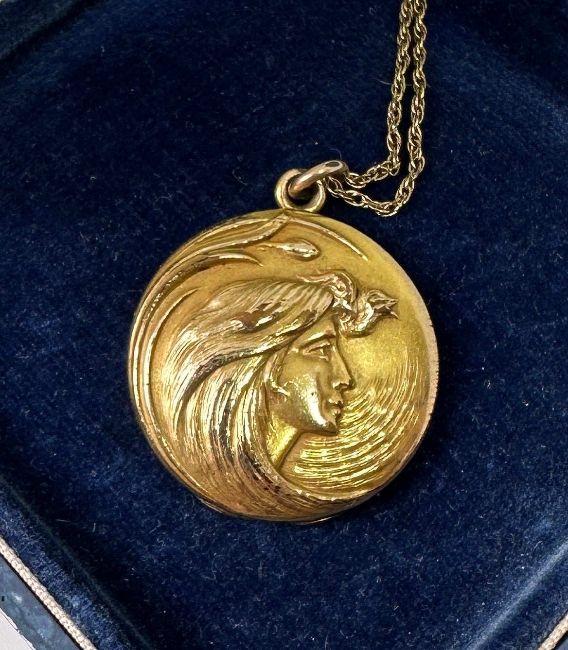 Art Nouveau Goddess Maiden Woman Locket Necklace Gorgeous