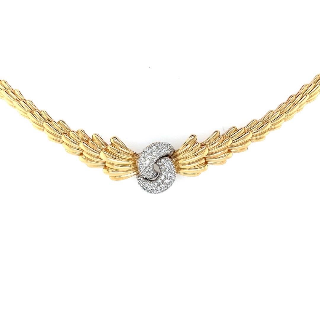 Art Nouveau Gold 1.05 Carat Natural Round Brilliant Diamond Necklace Circa 1960 For Sale 2