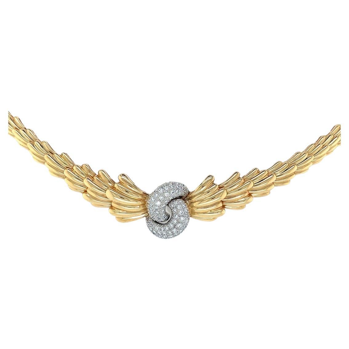 Art Nouveau Gold 1.05 Carat Natural Round Brilliant Diamond Necklace Circa 1960 For Sale