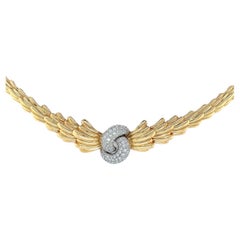 Vintage Art Nouveau Gold 1.05 Carat Natural Round Brilliant Diamond Necklace Circa 1960