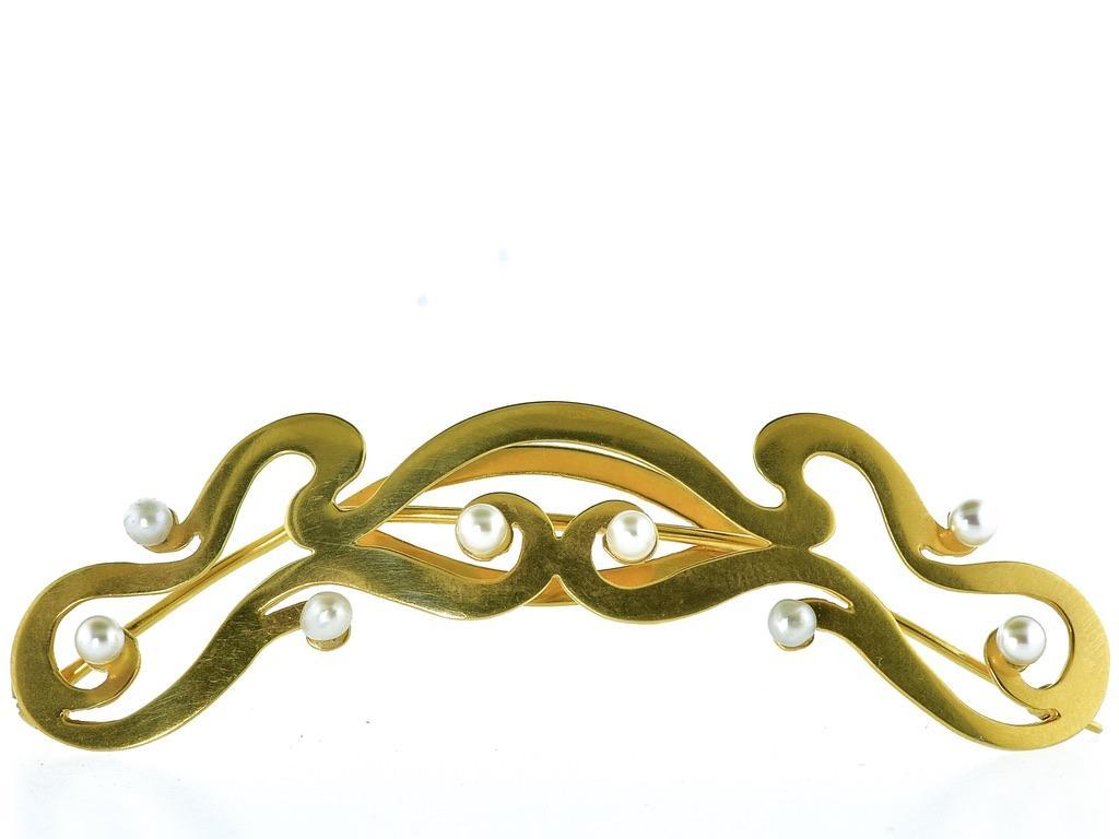 Art Nouveau Gold and 8 Natural Oriental Pearl Antique Hair Barrette, c. 1900 In Excellent Condition For Sale In Aspen, CO