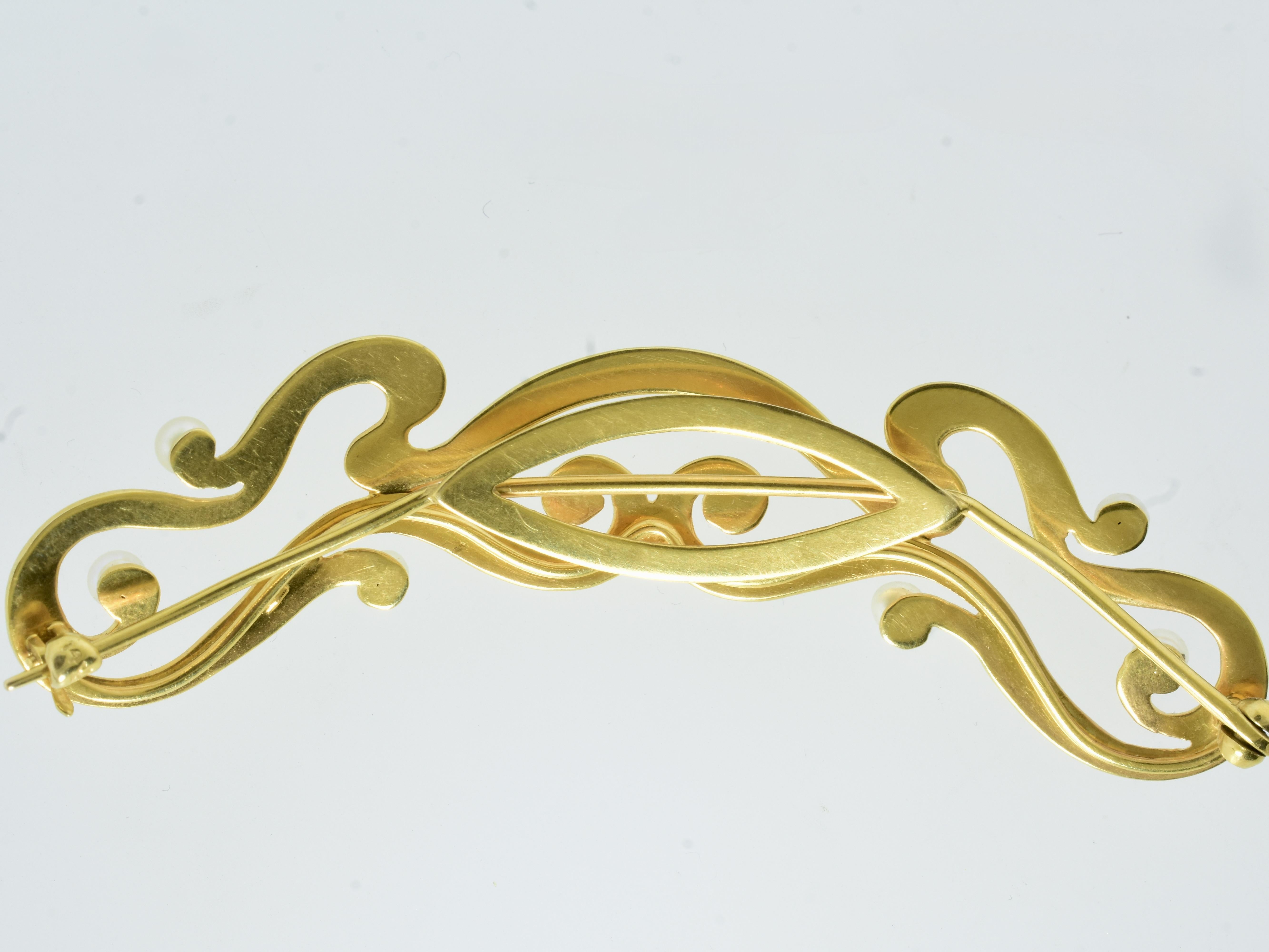 Art Nouveau Gold and 8 Natural Oriental Pearl Antique Hair Barrette, c. 1900 For Sale 3