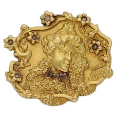 Antique Art Nouveau gold and diamond brooch, circa 1900.