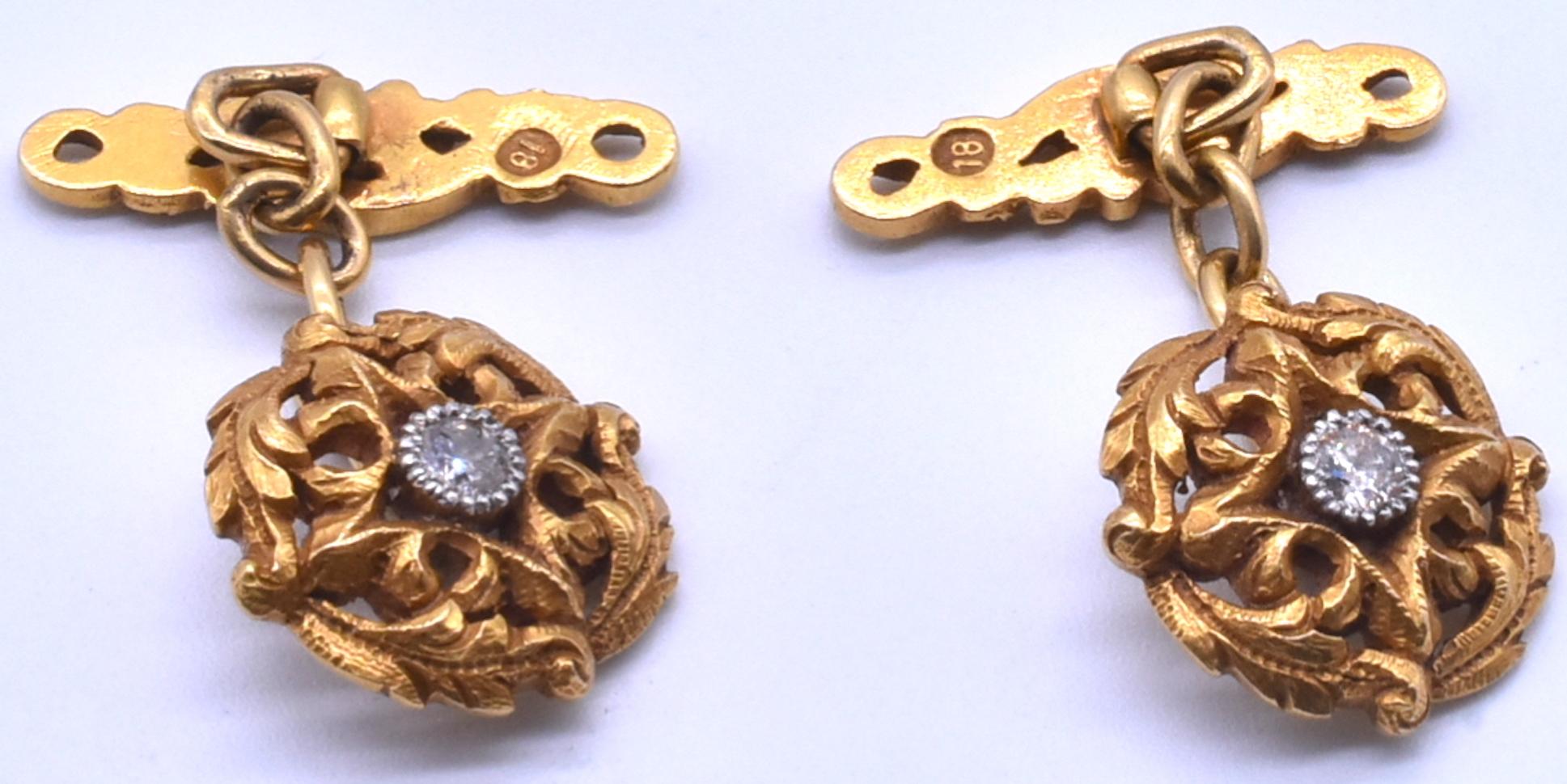 Gemelli da polso antichi Art Nouveau in oro 18 carati e diamanti del 1900 circa, un grande regalo per un uomo speciale.