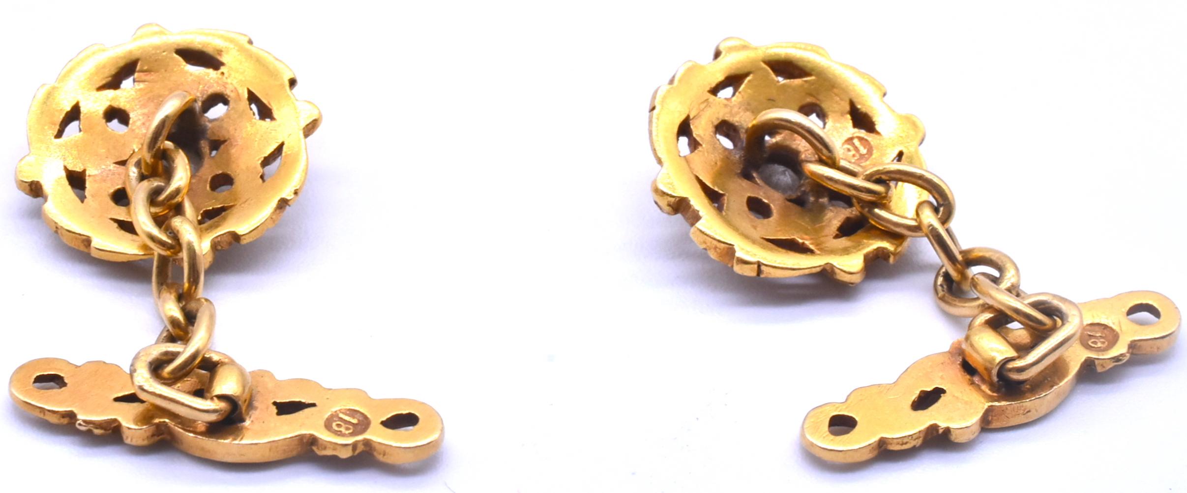 Art Nouveau Gold and Diamond Cufflinks, circa 1900 In Excellent Condition For Sale In Baltimore, MD