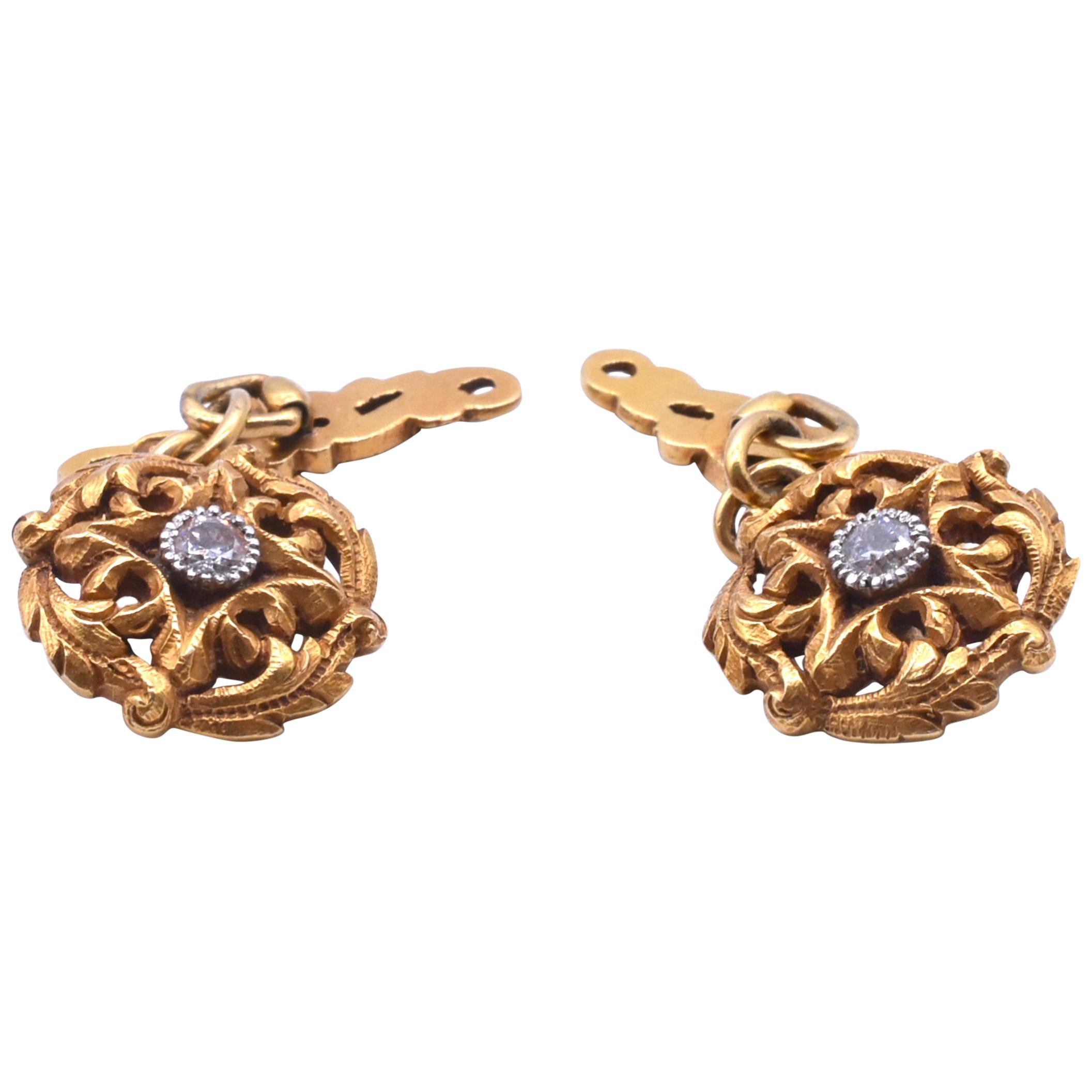 Art Nouveau Gold and Diamond Cufflinks, circa 1900 For Sale