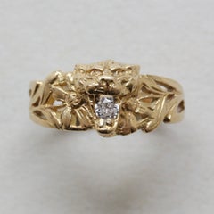 Art Nouveau Gold and Diamond Lion Ring