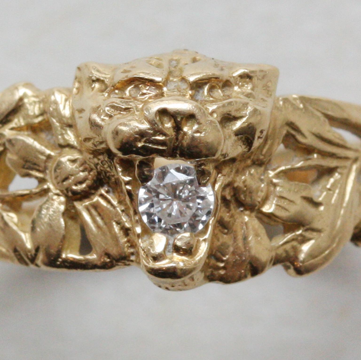 Art Nouveau Gold and Diamond Lion Ring In Good Condition In Amsterdam, NL