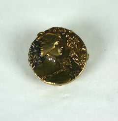 Art Nouveau Gold and Diamond Maiden Brooch
