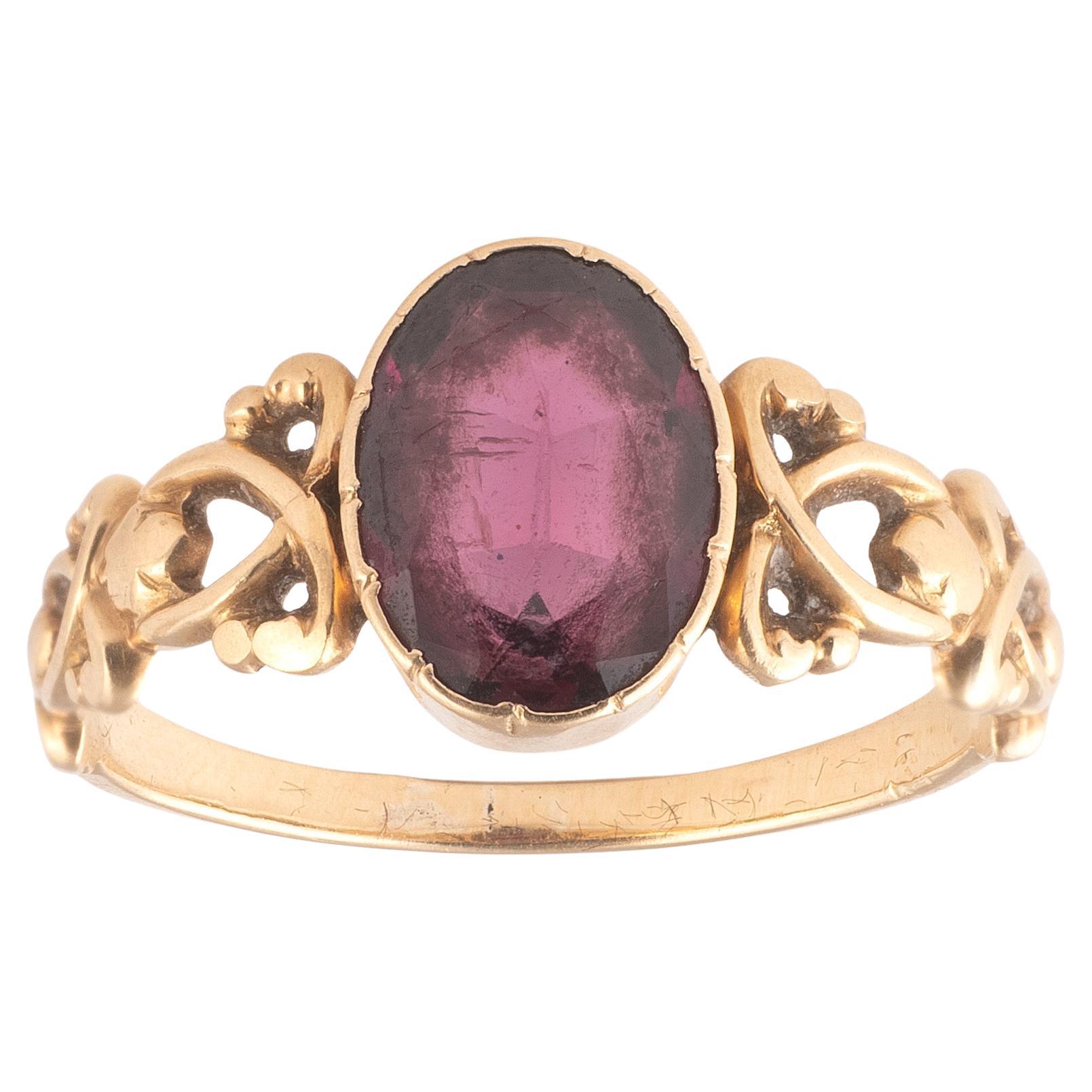 Art Nouveau Gold And Garnet Unisex Ring