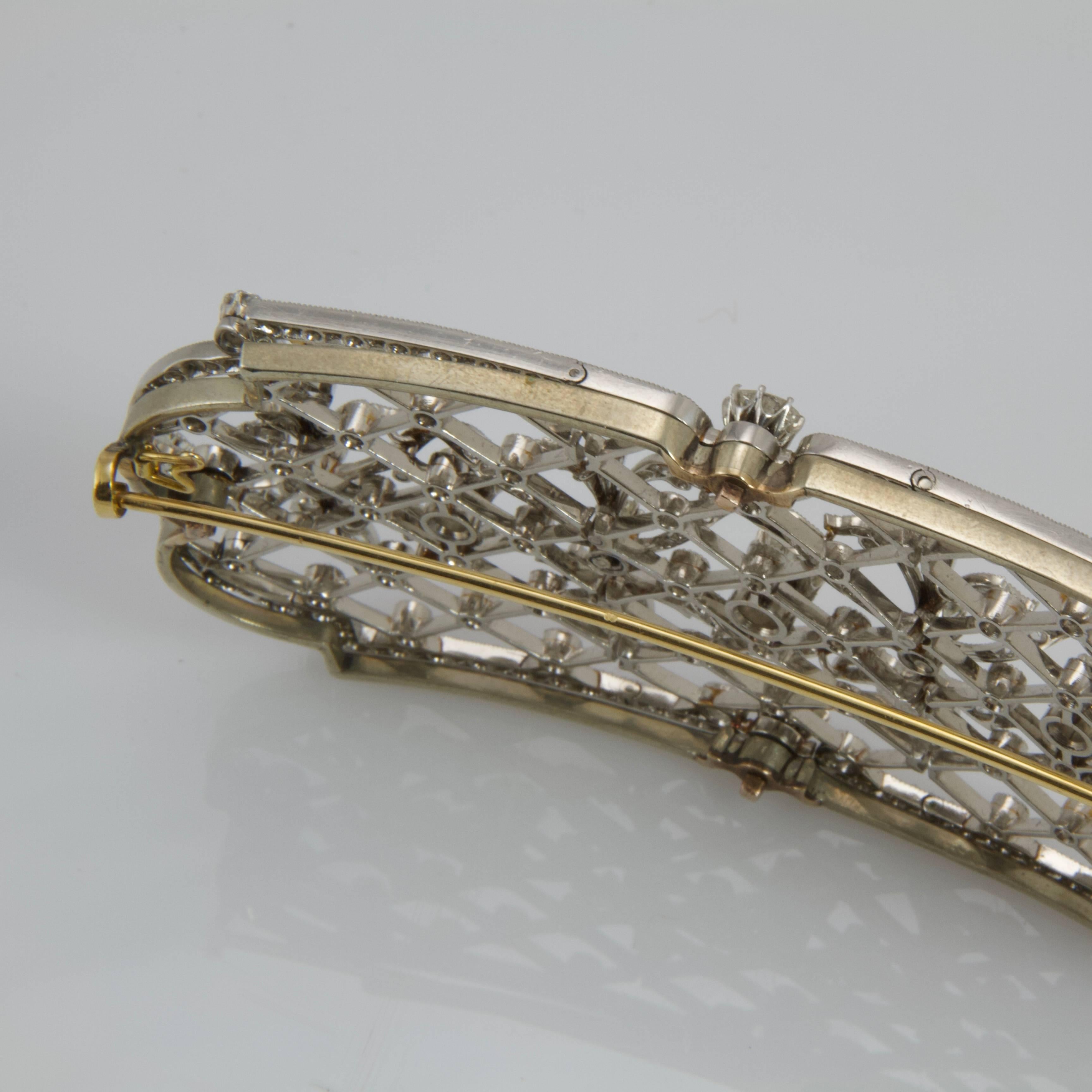 Art Nouveau Gold and Platinum Stomacher Brooch, circa 1900 For Sale 4