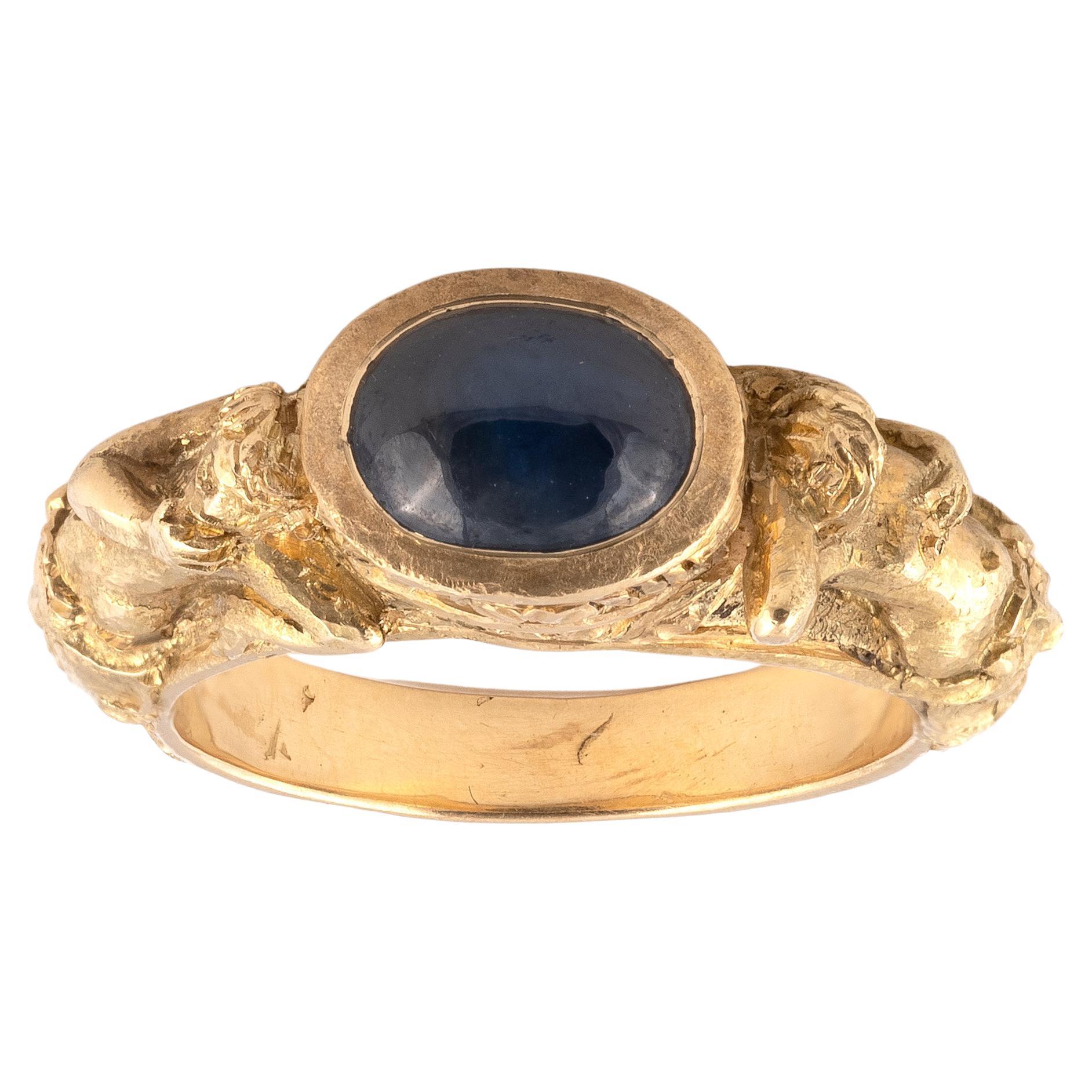 Jugendstilring aus Gold und Saphir im Jugendstil, um 1910