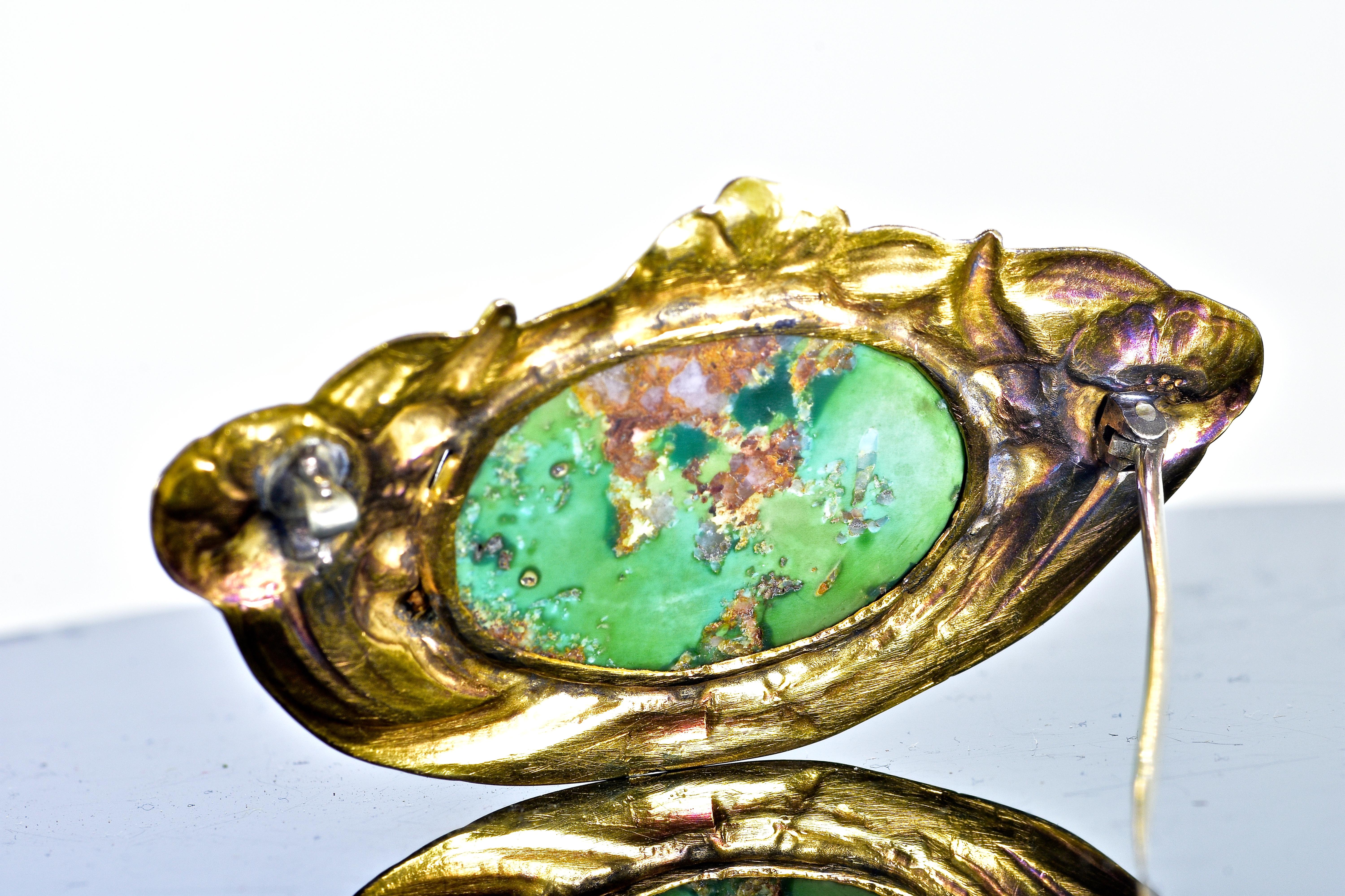 Art Nouveau Gold and Turquoise Brooch, circa 1900 In Excellent Condition In Aspen, CO