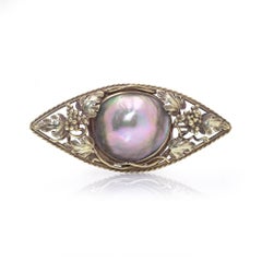 Art Nouveau Gold Brooch with 20mm Tahitian Pearl, Circa 1910