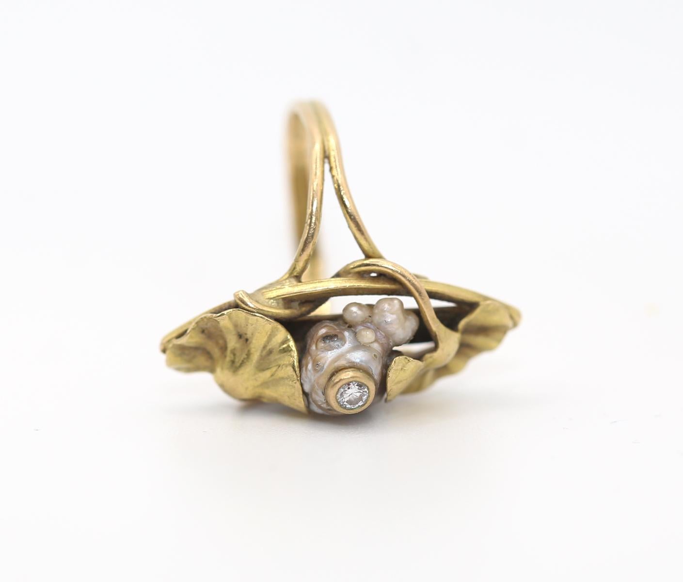 Art Nouveau Gold Diamond Pearl Ring, 1925 For Sale 4