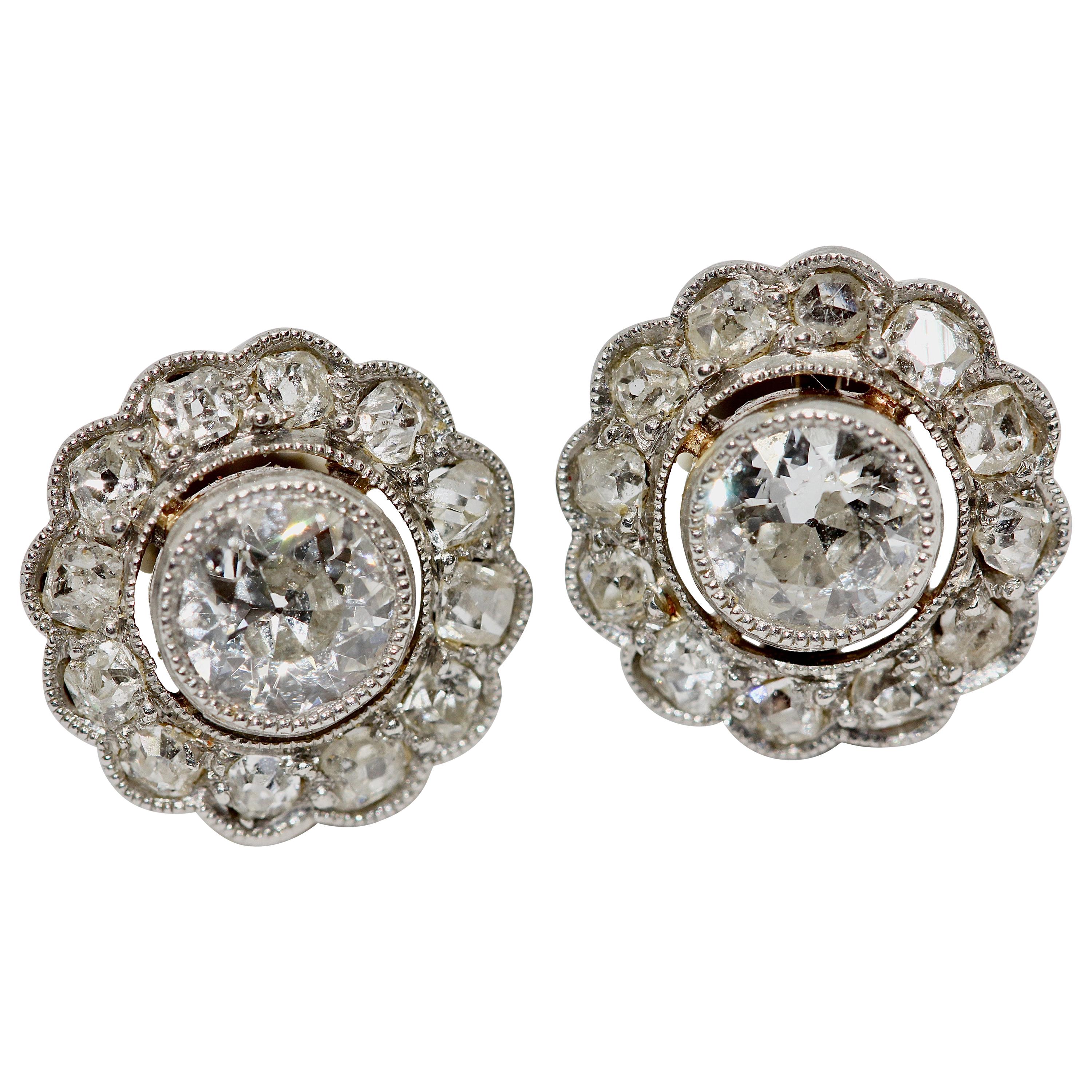 Art Nouveau Gold, Diamond Stud Earrings For Sale