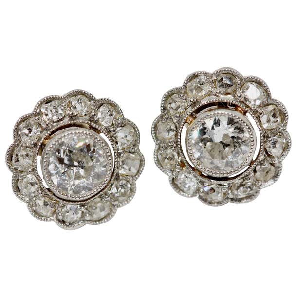 Art Nouveau Gold, Diamond Stud Earrings For Sale at 1stDibs | art deco ...
