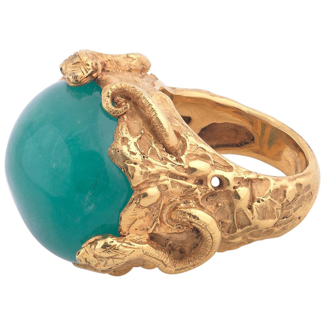 Art Nouveau Gold Emerald Cabochon Ring Italian, circa 1900