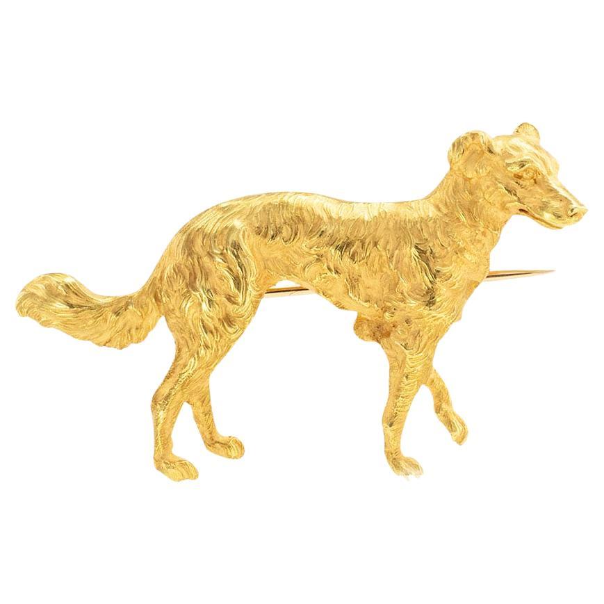 Art Nouveau Gold Irish Setter Dog Brooch