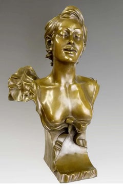 Art Nouveau Gold Patinated Bronze Bust Sculpture