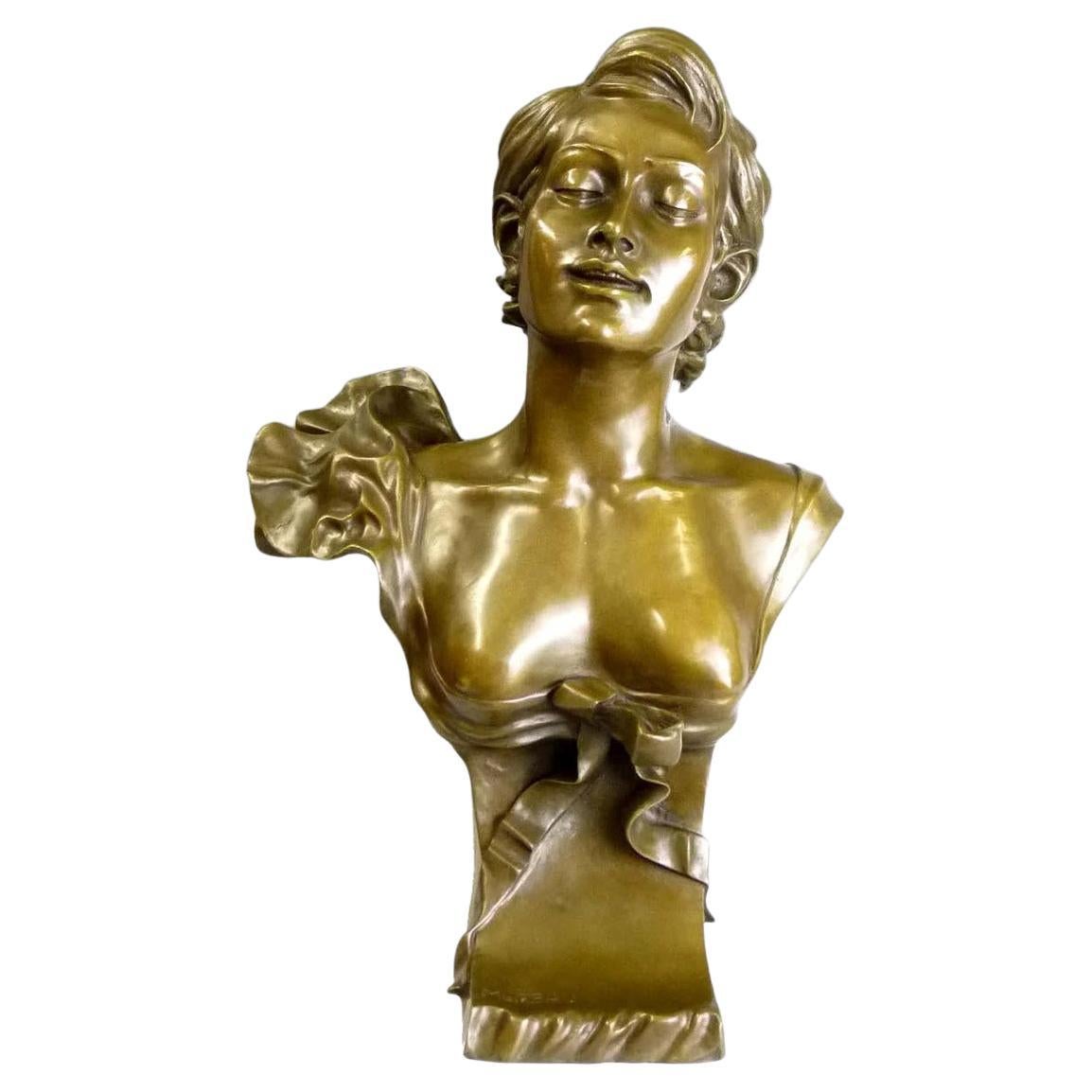 Art Nouveau Gold patiniert Bronze Büste Skulptur im Angebot