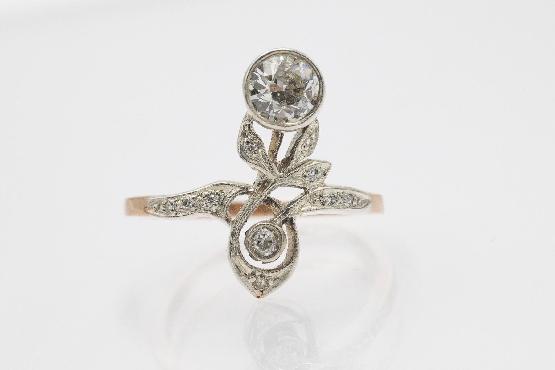 Old European Cut Art Nouveau gold ring with a 0.70ct old brilliant-cut diamond, Austria-Hungary For Sale