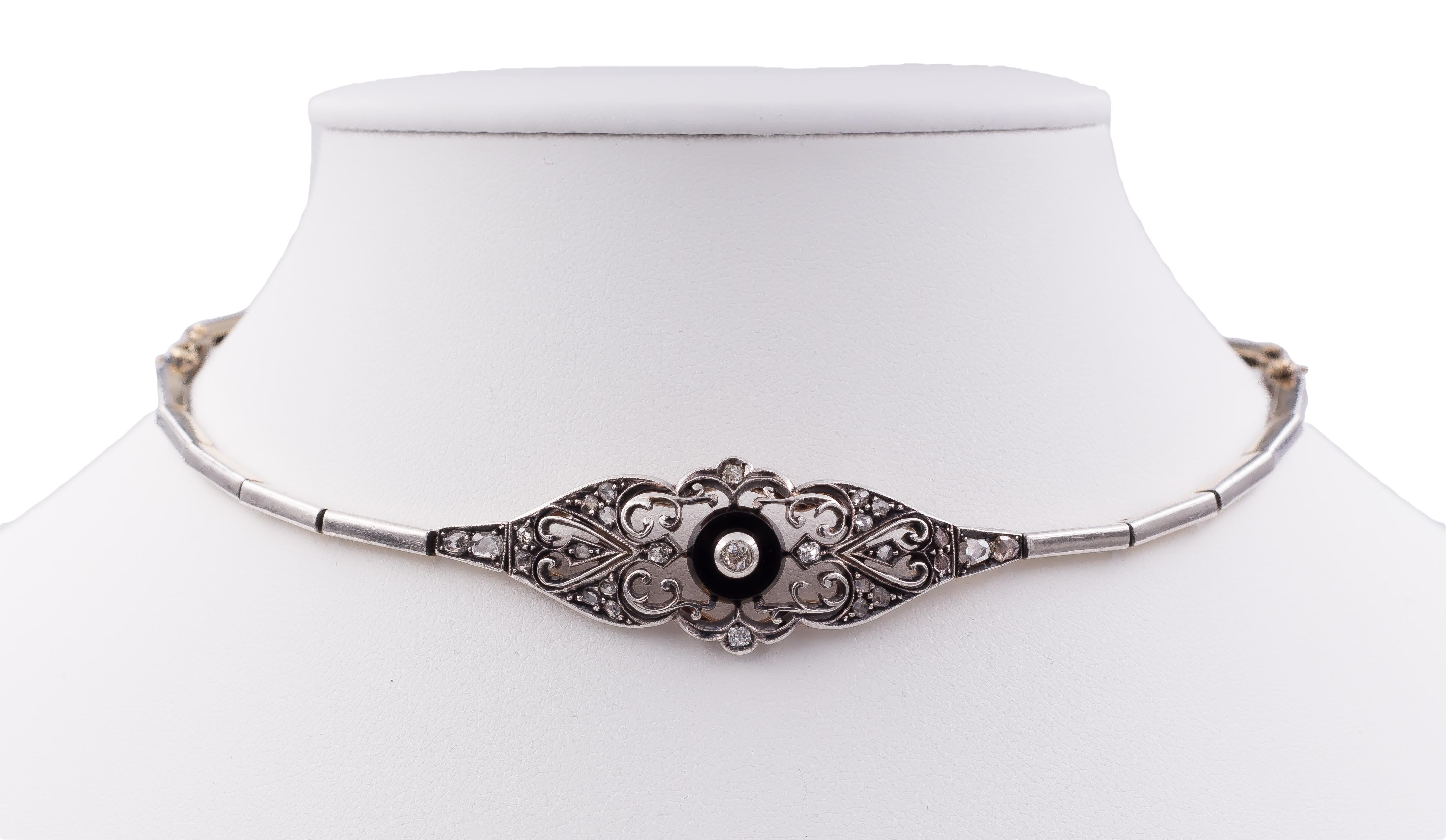 Art Nouveau Gold, Silver, Diamond and Onyx Choker Necklace/Bracelet 2