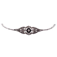 Art Nouveau Gold, Silver, Diamond and Onyx Choker Necklace/Bracelet