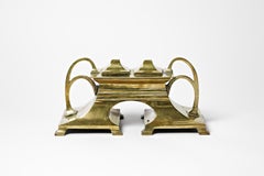 Art nouveau golden brass inkwell 1900 jugendstil desk accessorie