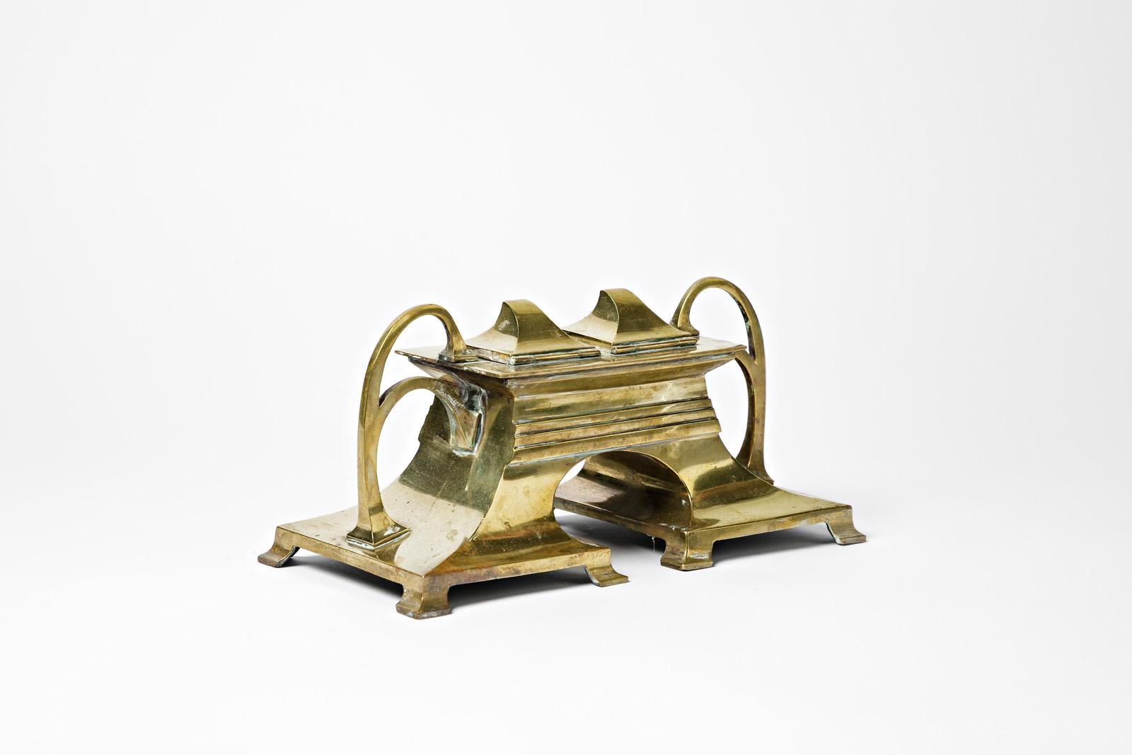 Art Nouveau Art nouveau golden brass inkwell 1900 jugendstil desk accessorie  For Sale