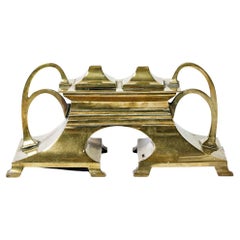 Art nouveau golden brass inkwell 1900 jugendstil desk accessorie 