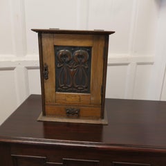 Art Nouveau Golden Oak and Copper Smokers Cabinet  A delightful piece, the cabin