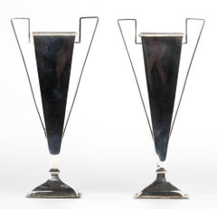 Art Nouveau Goldsmiths & Silversmiths Pair Silver Twin Handled Vases