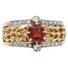 Bague de golf Art Nouveau en grenats à bouts arrondis, bague d'antiquités hessonite