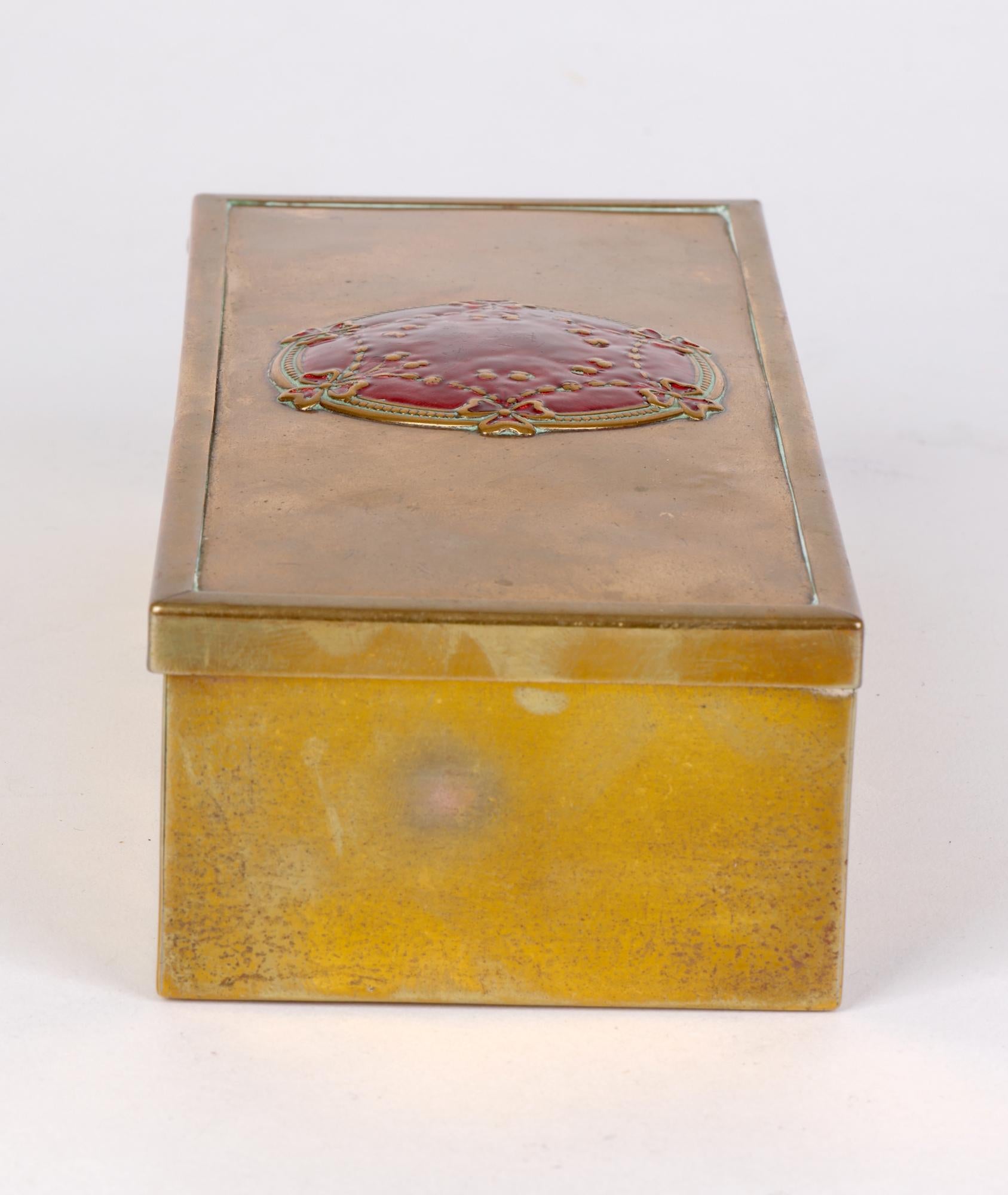 Art Nouveau Good Quality Enamel Decorated Brass Box For Sale 4