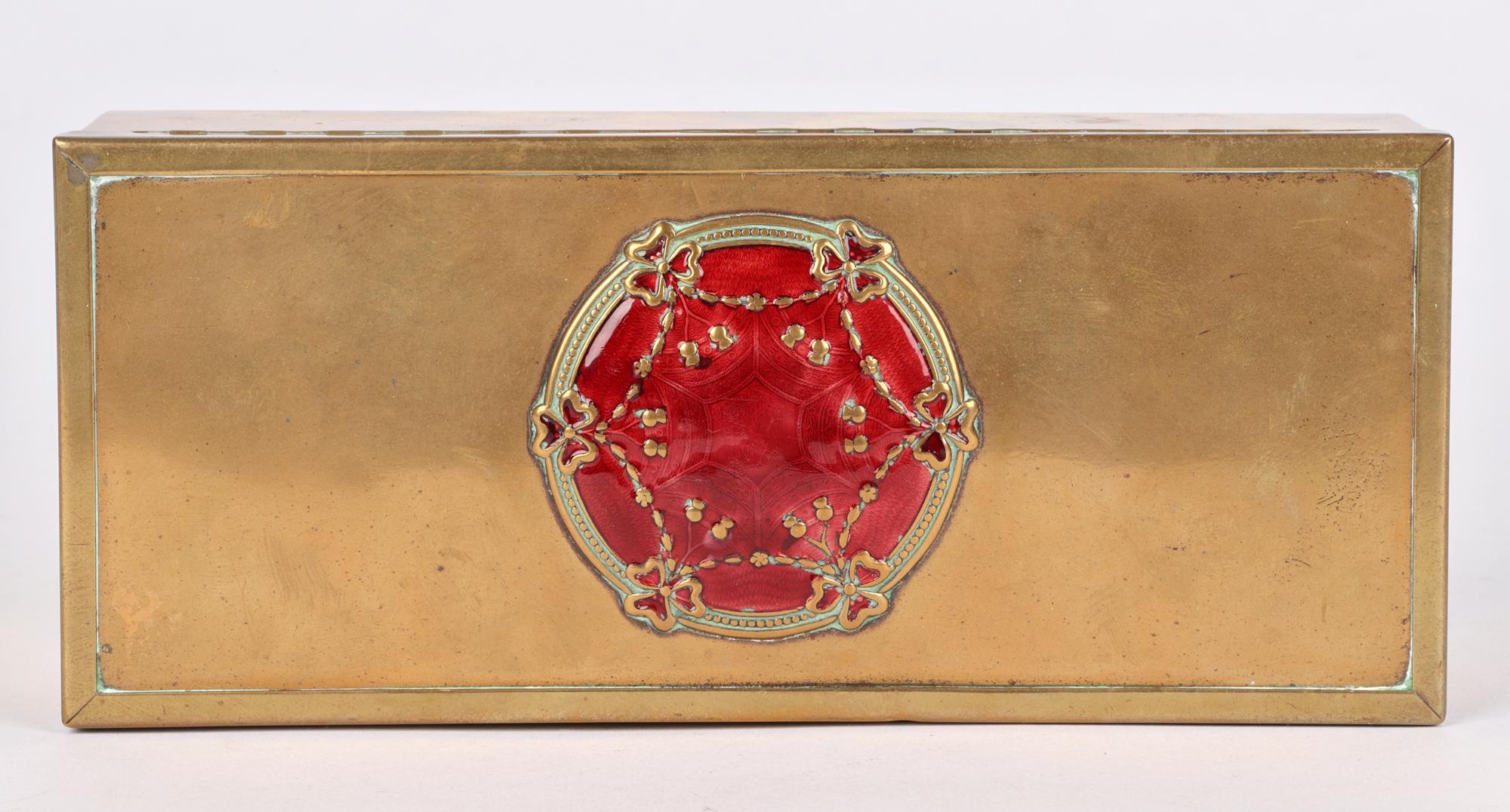 Art Nouveau Good Quality Enamel Decorated Brass Box For Sale 9
