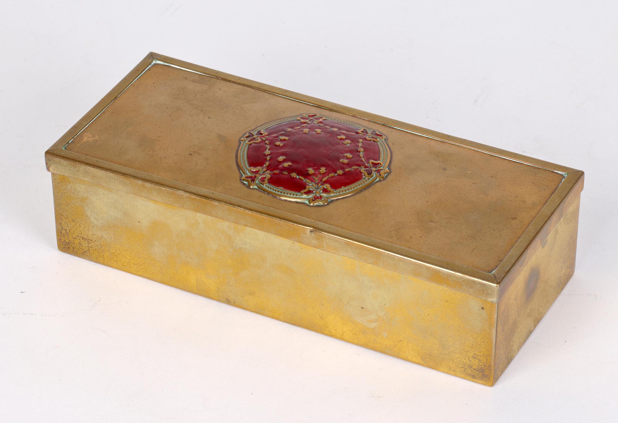 Hand-Crafted Art Nouveau Good Quality Enamel Decorated Brass Box For Sale