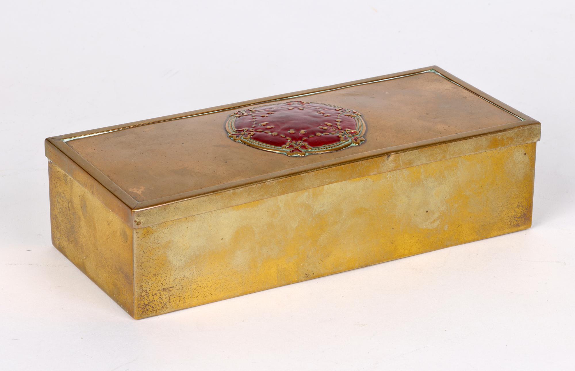 Art Nouveau Good Quality Enamel Decorated Brass Box For Sale 3