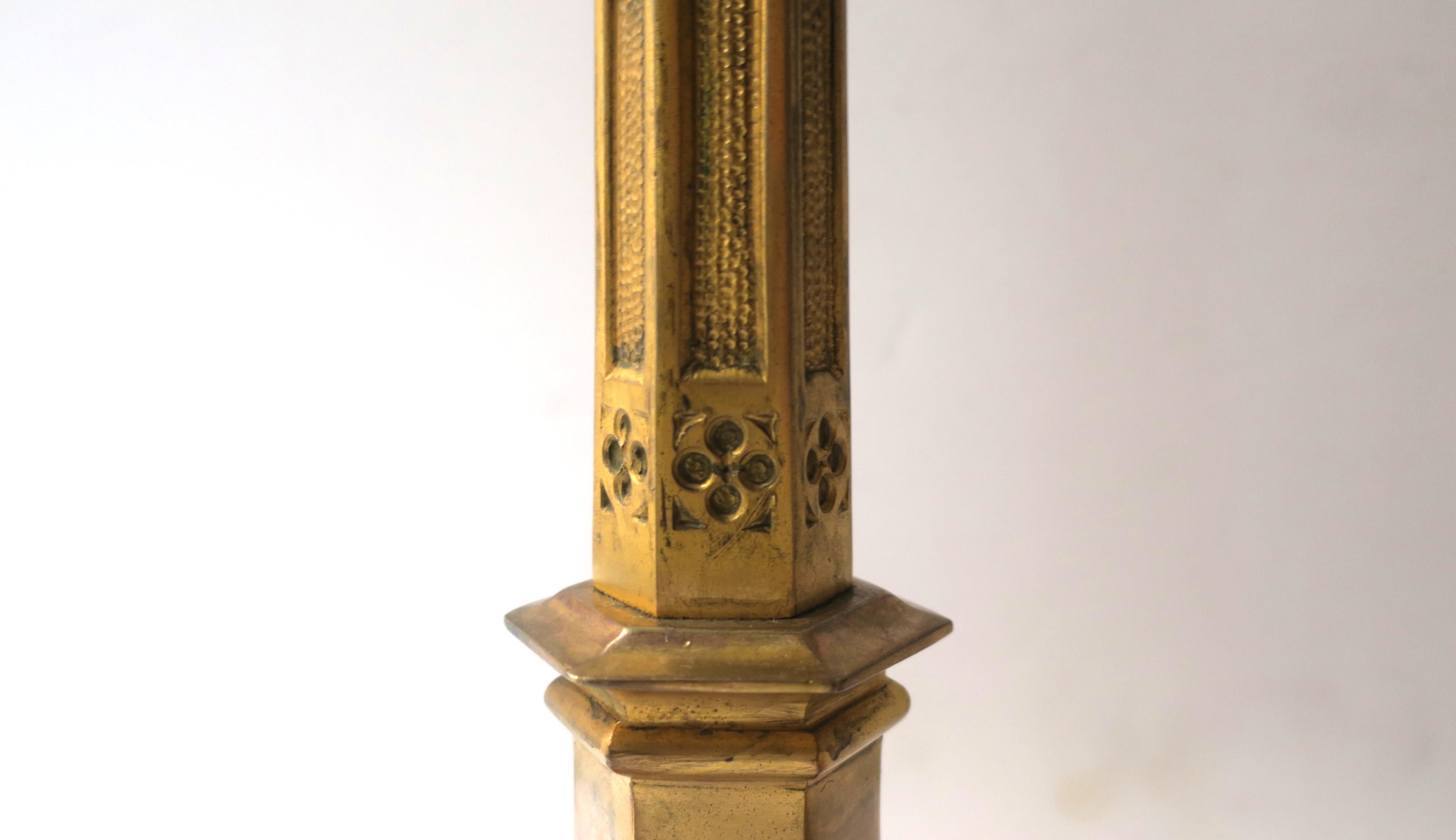 Art Nouveau Gothic Brass Candlesticks Holders Tall, Pair 7