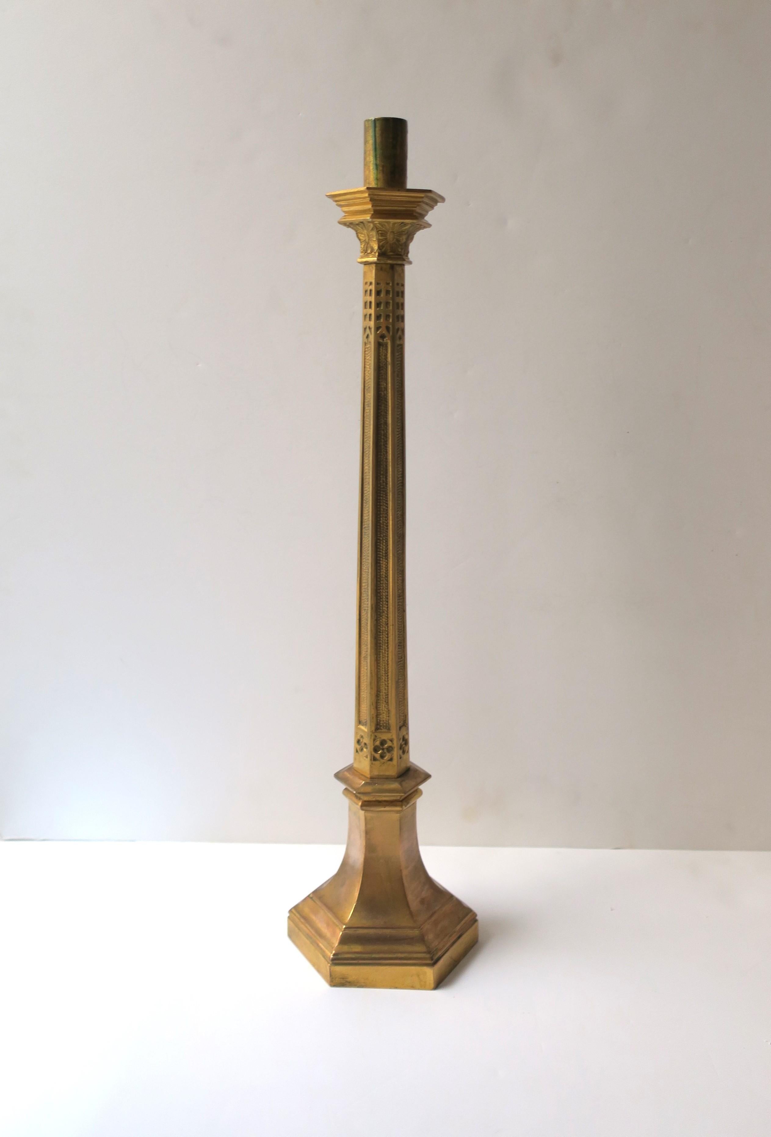 Art Nouveau Gothic Brass Candlesticks Holders Tall, Pair 1