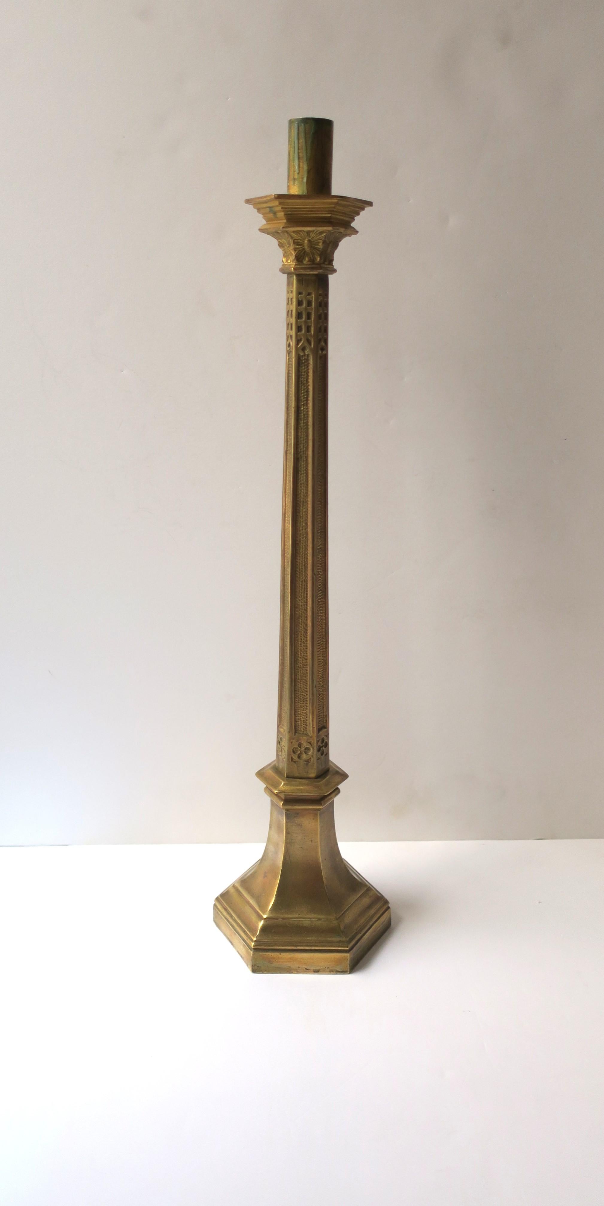Art Nouveau Gothic Brass Candlesticks Holders Tall, Pair 2