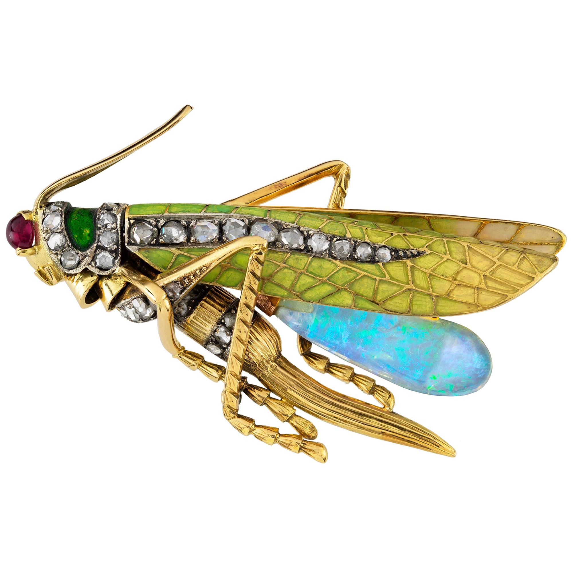 Art Nouveau Grasshopper Brooch For Sale