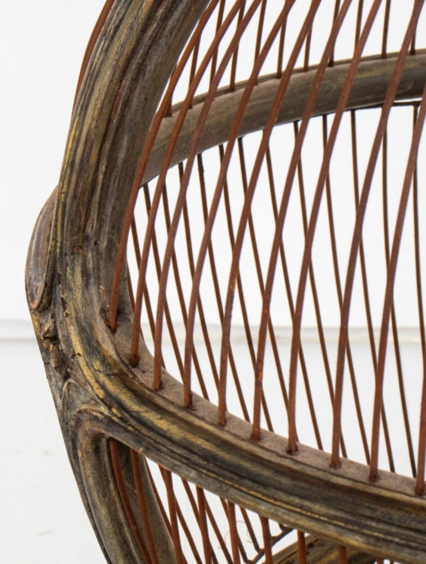 20th Century Art Nouveau Gray-Painted Wooden Bird Cage