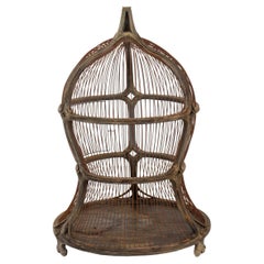 Art Nouveau Gray-Painted Wooden Bird Cage