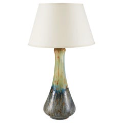 Art Nouveau Green and Blue Slip Glaze Ceramic Vase as a Table Lamp