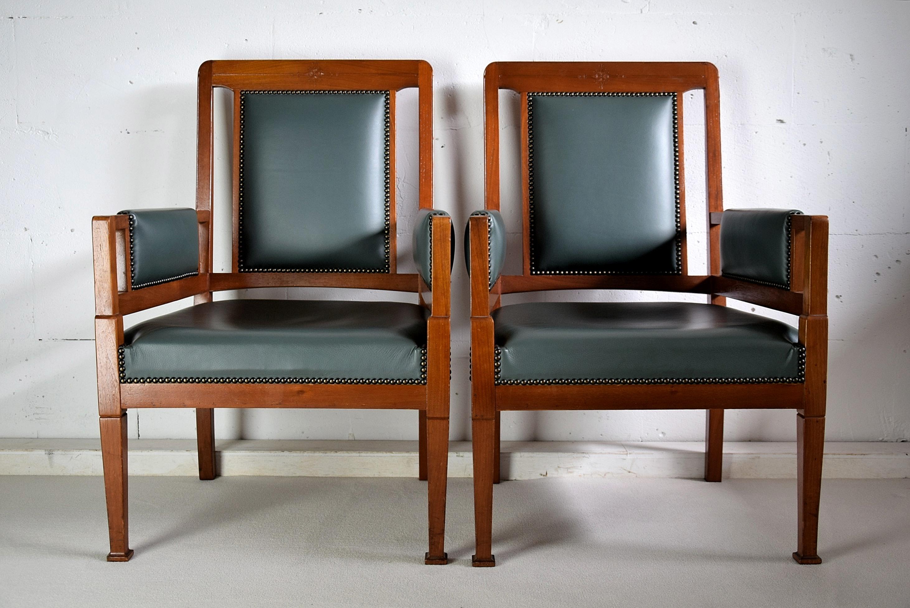 Dutch Art Nouveau Green and Brown Armchairs For Sale