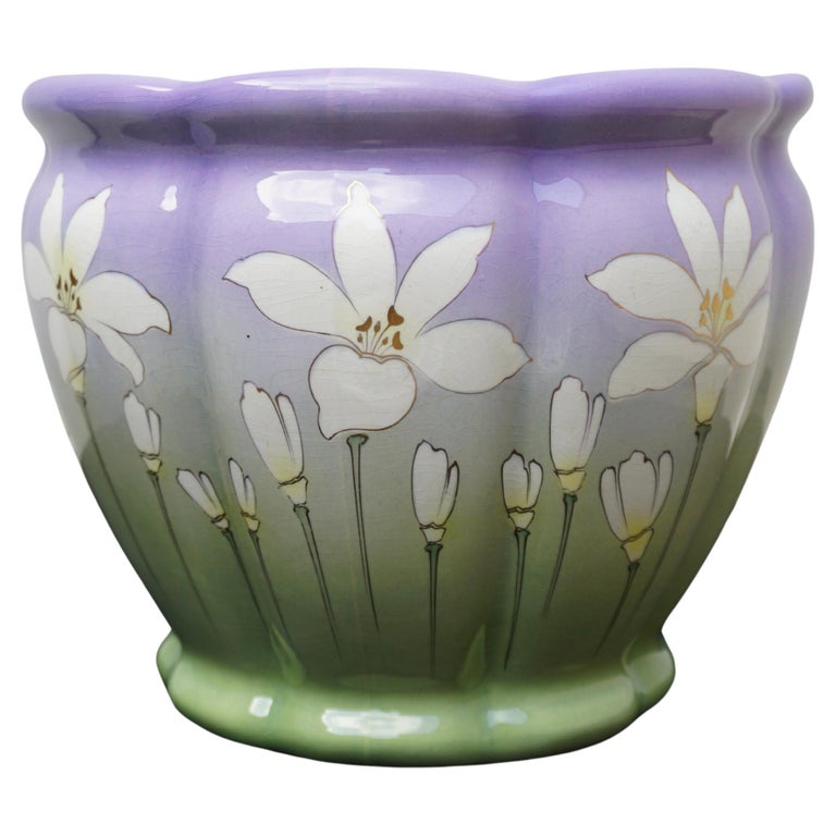 Art Nouveau Green and Lilac Plant Flower Pot Cachepot Jardiniere For Sale  at 1stDibs | cachepot meaning, purple flower pots ceramic