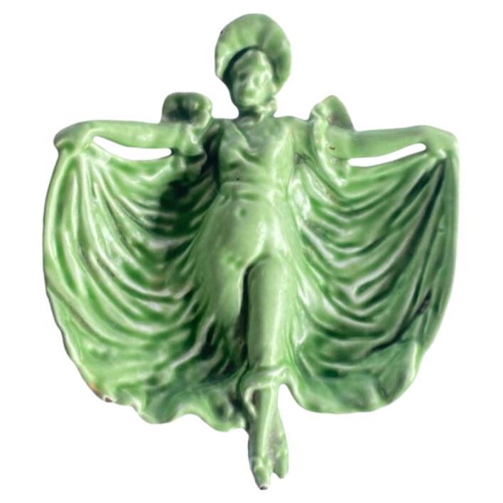 Art Nouveau Green Enamel Cast Iron Trinket Ring Tray by Pemco For Sale