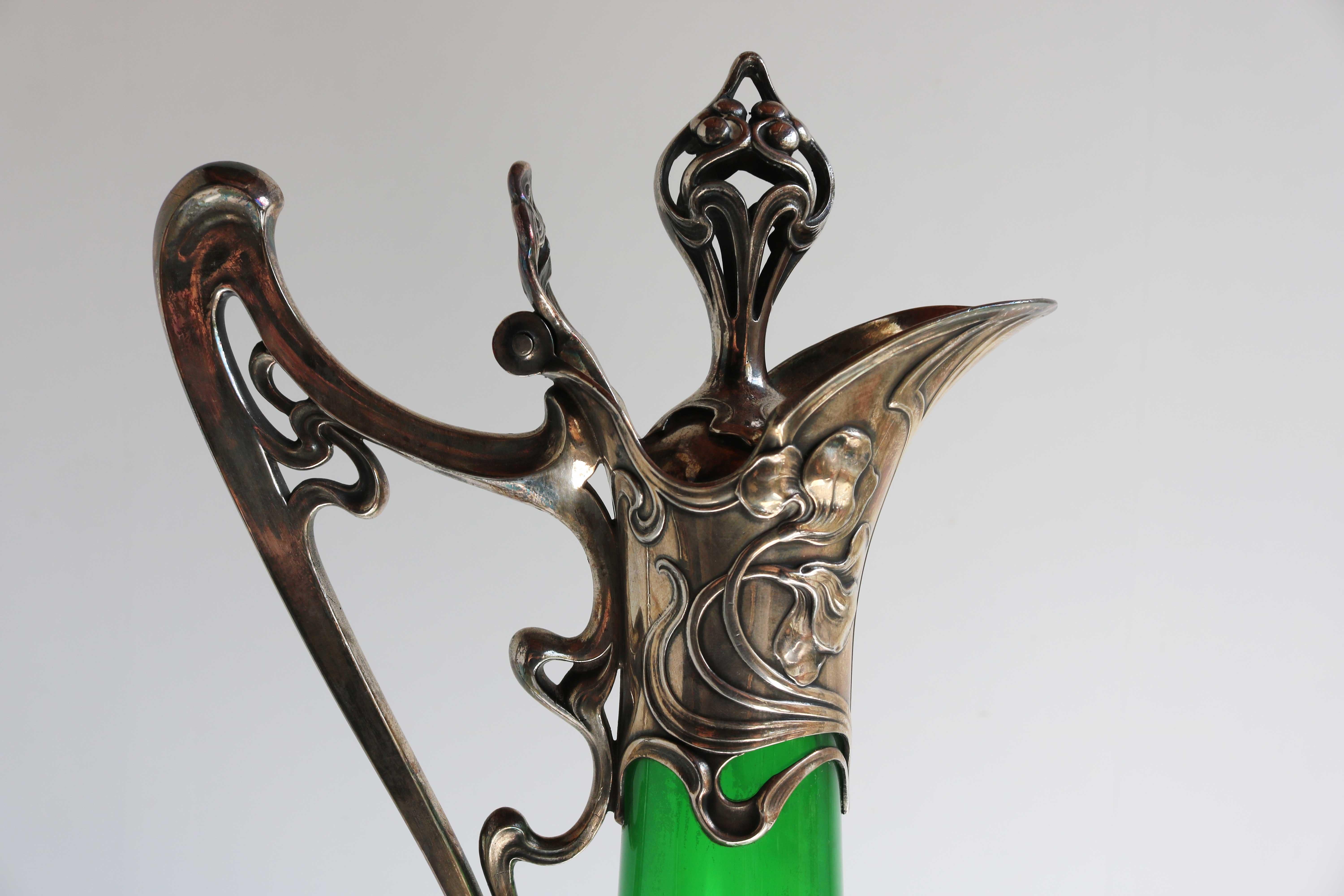 Carafe Art Nouveau avec monture en métal argenté WMF Allemagne 1900 en vente 5